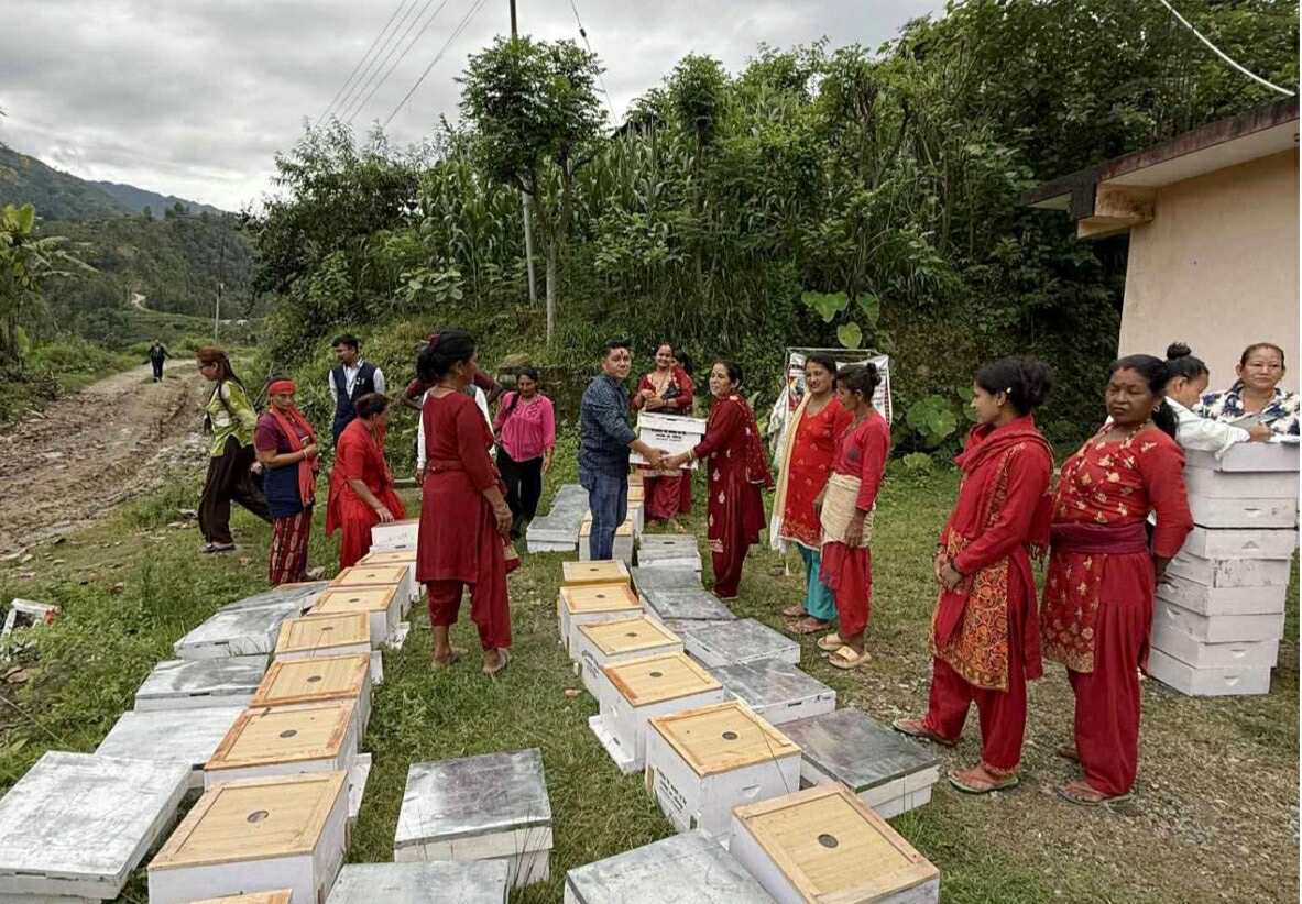 महिला कृषकलाई आधुनिक मौरीको घार वितरण