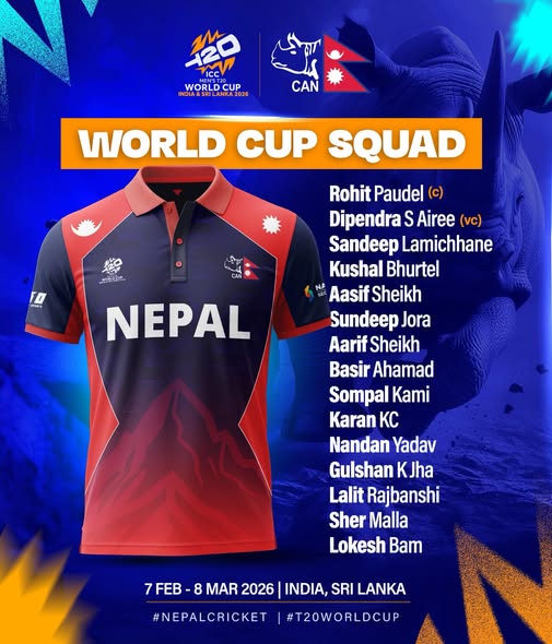 टी-२० विश्वकपका लागि नेपालको टोली घोषणा